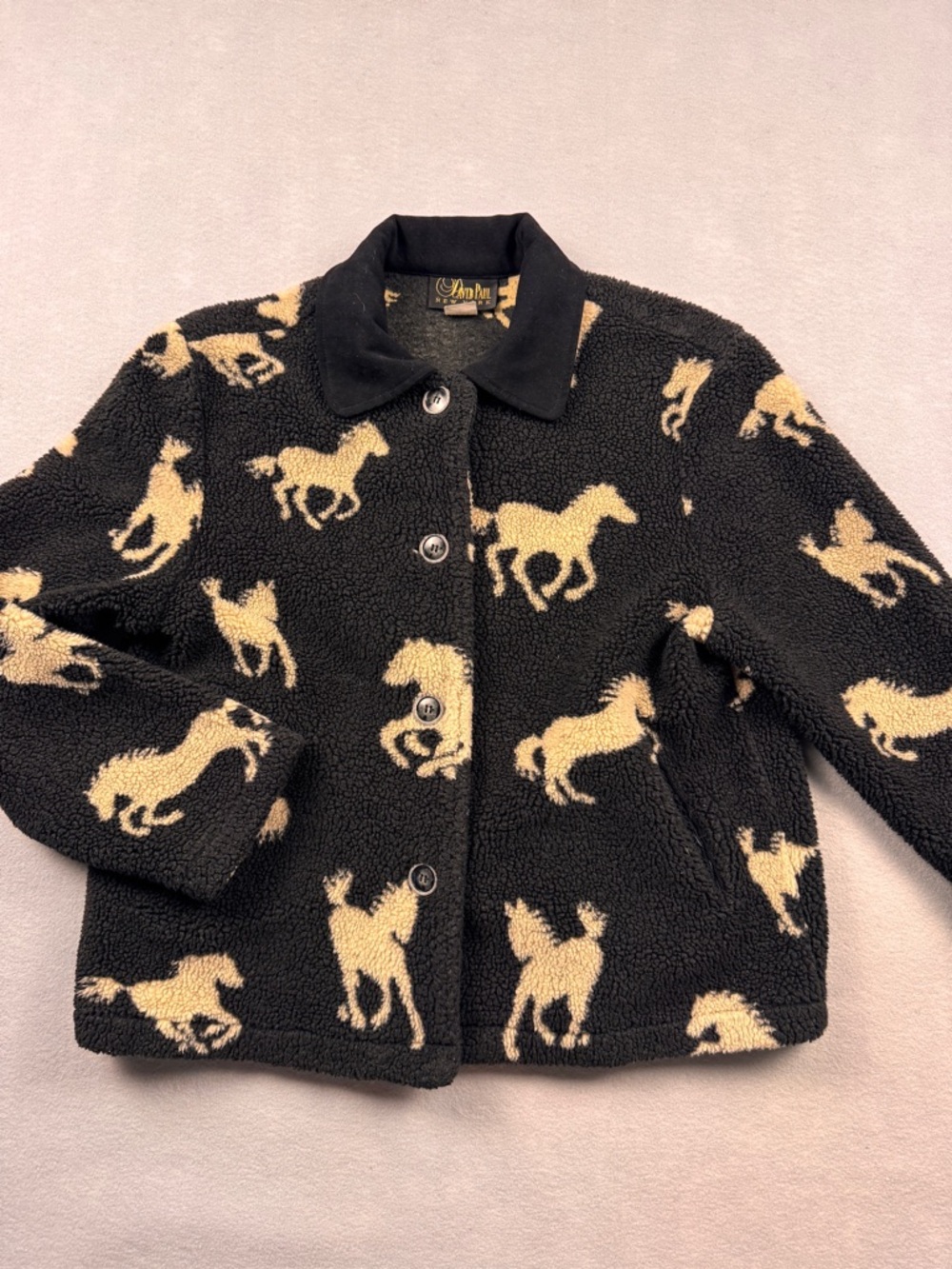 Vtg David Paul New York Horse Fleece AOP Jacket Small Equestrian Teddy Jacket